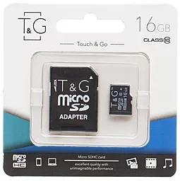 Карта памяти T&G microSDHC 16GB Class 10 + SD-адаптер (TG-16GBSDCL10-01)