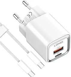 Сетевое зарядное устройство LDNio A2318C 20w PD USB-C/USB-A ports charger + USB-C to USB-C cable white - фото Сетевое зарядное устройство LDNio A2318C 20w PD USB-C/USB-A ports charger + USB-C to USB-C cable white