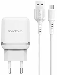 Мережевий зарядний пристрій Borofone BA25A Outstanding 2.4a 2USB-A ports + micro USB cable home charger white