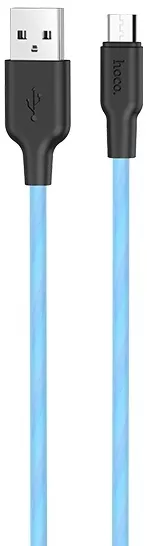 Кабель Hoco x21 Plus Fluorescent USB-A - micro USB 12w 2.4a 1м cable Blue - фото 1
