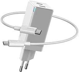 Сетевое зарядное устройство с быстрой зарядкой Baseus 45w GaN2 PD 2xUSB-C ports fast charger + USB-C to USB-C cable white (CCGaN-M02) - фото Сетевое зарядное устройство с быстрой зарядкой Baseus 45w GaN2 PD 2xUSB-C ports fast charger + USB-C to USB-C cable white (CCGaN-M02)