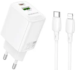 Сетевое зарядное устройство Borofone BN27 Fuente 20w GaN PD USB-C/USB-A ports chargeer + USB-C to USB-C cable white - фото Сетевое зарядное устройство Borofone BN27 Fuente 20w GaN PD USB-C/USB-A ports chargeer + USB-C to USB-C cable white