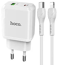 Сетевое зарядное устройство с быстрой зарядкой Hoco N5 Favor 20w PD USB-C/USB-A ports fast charger + USB-C to Lightning cable white