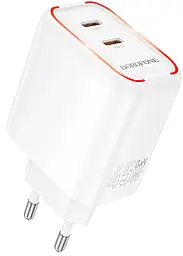 Сетевое зарядное устройство Borofone BA90A 45w PD 2xUSB-C ports charger white - фото Сетевое зарядное устройство Borofone BA90A 45w PD 2xUSB-C ports charger white