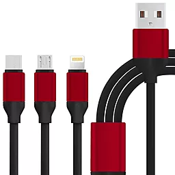 Універсальний кабель XoKo SC-320 3-in-1 USB-A to Type-C/Lightning/micro USB 12w 2.4a 1.2м сableRed (SC-320-BK)