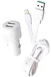 Автомобильное зарядное устройство EasyLife 2.4a 2xUSB-A ports car charger + Lightning cable white - фото Автомобильное зарядное устройство EasyLife 2.4a 2xUSB-A ports car charger + Lightning cable white