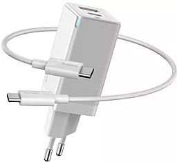 Мережевий зарядний пристрій з швидкою зарядкою Baseus GaN2 45W 3A USB-A+C + USB C-C Cable White