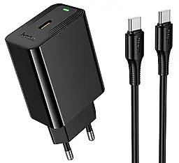 Сетевое зарядное устройство Hoco CS93A 20w PD USB-C fast charger + USB-C to USB-C cable black - фото Сетевое зарядное устройство Hoco CS93A 20w PD USB-C fast charger + USB-C to USB-C cable black