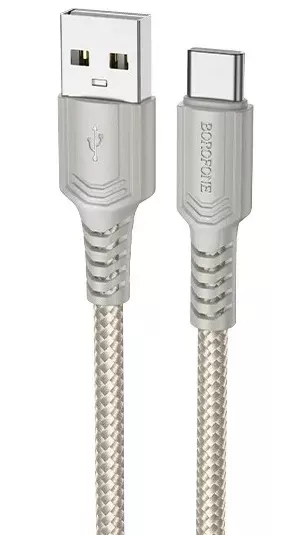 Кабель Borofone BX116 Certain USB-A - Type-C 15w 3a 1м cable Gray - фото 1