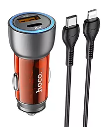 Автомобильное зарядное устройство Hoco NZ8 43W USB C+A PD 25W/QC3.0 18W + USB-C - Lightning Cable Orange