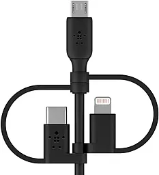 Універсальний кабель Belkin Boost 3-in-1 USB-A to Type-C/Lightning/micro USB 12w 2.4a 1м сable Black (CAC001bt1мBK) - фото Універсальний кабель Belkin Boost 3-in-1 USB-A to Type-C/Lightning/micro USB 12w 2.4a 1м сable Black (CAC001bt1мBK)