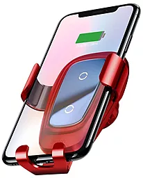 Автодержатель с беспроводной зарядкой Baseus Metal Wireless Charger Gravity Car Mount Red - миниатюра 2