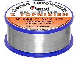 Припой проволочный Cynel (Sn60Pb40-SW26) 2.5мм 100гр на катушке - фото Припой проволочный Cynel (Sn60Pb40-SW26) 2.5мм 100гр на катушке