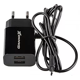 Сетевое зарядное устройство Grand-X 18w QC3.0 2xUSB-A ports home charger + micro USB cable black (CH-65B) - миниатюра 2