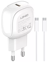 Мережевий зарядний пристрій LDNio A1206C 27W PD USB-C + USB-С-С cable White