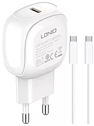 Сетевое зарядное устройство LDNio A1206C 27w PD USB-C home charger + USB-С to USB-С cable white - фото Сетевое зарядное устройство LDNio A1206C 27w PD USB-C home charger + USB-С to USB-С cable white