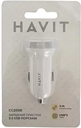 Автомобільний зарядний пристрій Havit HV-CC2008 12W 3.1A 2xUSB-A White - мініатюра 4