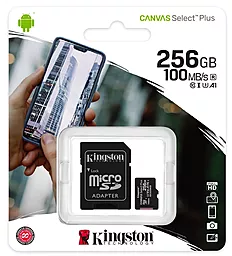 Карта памяти Kingston microSDXC 256GB Canvas Select Plus Class 10 UHS-I U3 V30 A1 + SD-адаптер (SDCS2/256GB) - миниатюра 3