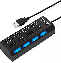 USB-A концентратор (хаб) EasyLife 4 USB 2.0 Ports з кнопками ввімкнення Black