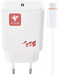 Сетевое зарядное устройство FLYCDI FA-013 20w PD USB-C fast charger + USB-C to USB-C cable white - фото Сетевое зарядное устройство FLYCDI FA-013 20w PD USB-C fast charger + USB-C to USB-C cable white