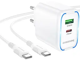 Мережевий зарядний пристрій Borofone BA89A 30w GaN PD USB-C/USB-A ports charger + USB-C to USB-C cable white - фото Мережевий зарядний пристрій Borofone BA89A 30w GaN PD USB-C/USB-A ports charger + USB-C to USB-C cable white