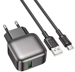 Мережевий зарядний пристрій Borofone BAS52A 18w QC3.0 USB-A fast charger + USB-C cable black - фото Мережевий зарядний пристрій Borofone BAS52A 18w QC3.0 USB-A fast charger + USB-C cable black