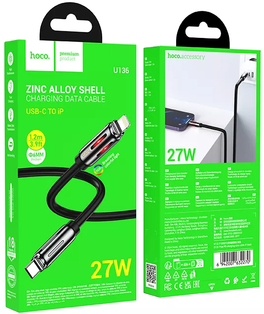 Кабель Hoco U136 Prize USB Type-C - Lightning 27w 3a 1.2м PD сable Black - фото 6