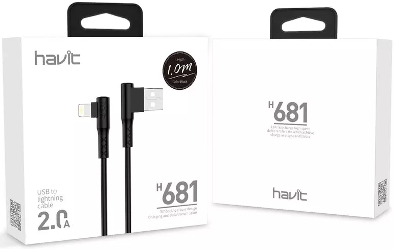 Кабель Havit HV-H681 USB-A - Lightning 10w 1м cable Black - фото 3