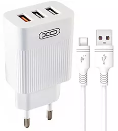 Сетевое зарядное устройство XO L72 15w QC3.0 3xUSB-A ports charger + USB-C cable white - фото Сетевое зарядное устройство XO L72 15w QC3.0 3xUSB-A ports charger + USB-C cable white