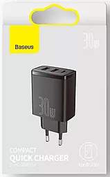 Мережевий зарядний пристрій з швидкою зарядкою Baseus Compact 30w PD/QC 2xUSB-A/USB-C ports home charge black (CCXJ-E01) - мініатюра 7