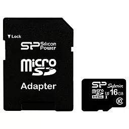 Карта памяти Silicon Power microSDHC 16GB Superior Class 10 UHS-I U3 + SD-адаптер (SP016GBSTHDU3V10SP)