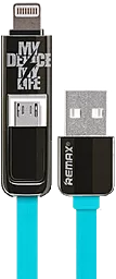 Універсальний кабель Remax Transformer Kingkong 2-in-1 USB-A to Lightning/micro USB 12w 2.4a 1м cable Blue - фото Універсальний кабель Remax Transformer Kingkong 2-in-1 USB-A to Lightning/micro USB 12w 2.4a 1м cable Blue