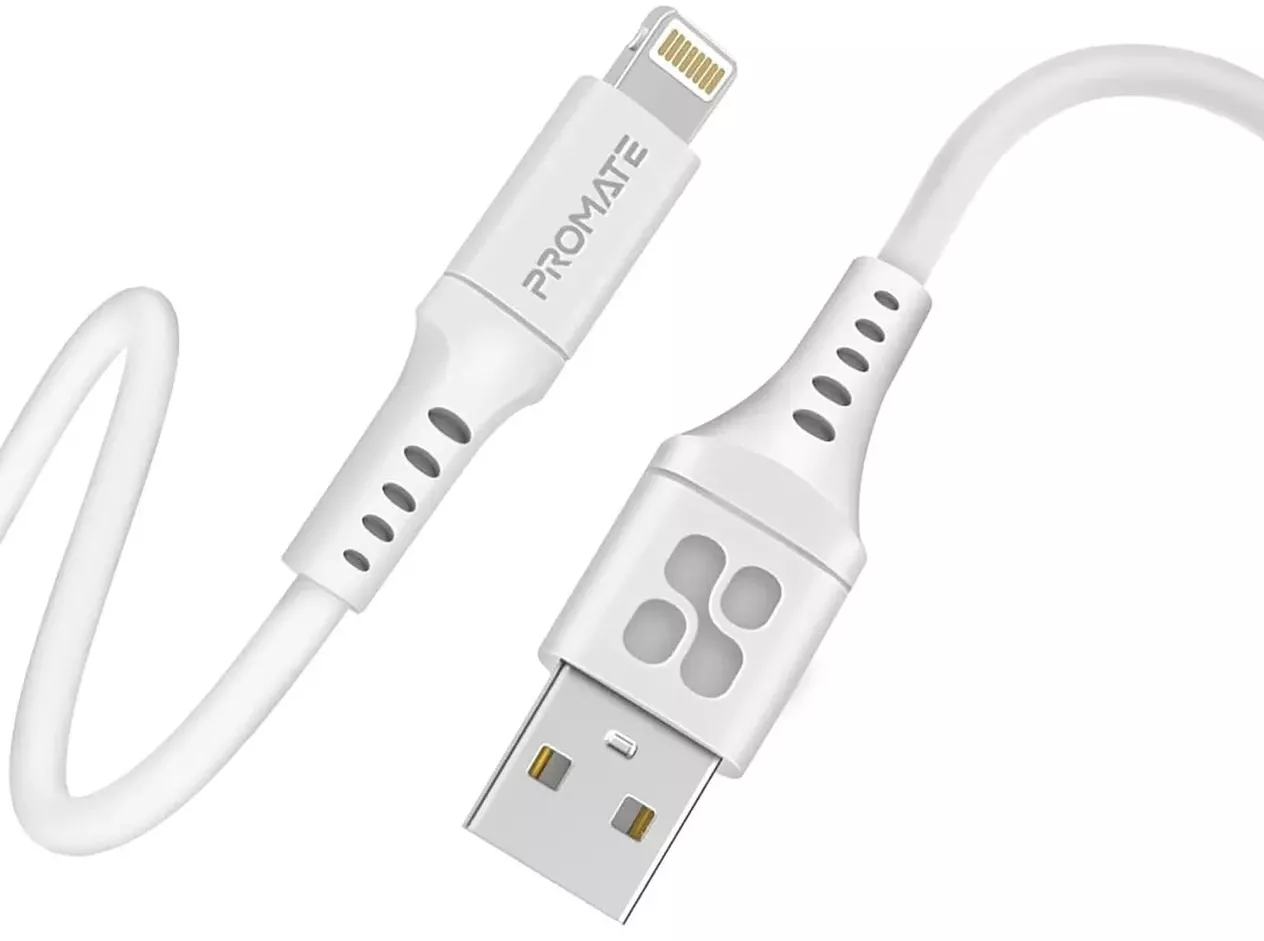 Кабель Promate USB-A - Lightning 12w 2.4a 2м cable White - фото 2