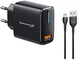 Мережевий зарядний пристрій Grand-X 18w QC3.0 fast charger + Lightning cable black (CH-550BL) - фото Мережевий зарядний пристрій Grand-X 18w QC3.0 fast charger + Lightning cable black (CH-550BL)