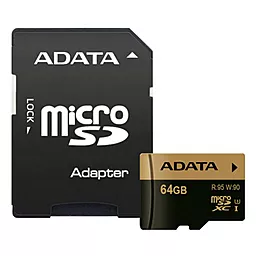 Карта памяти ADATA microSDXC 64GB XPG Class 10 UHS-I U3 + SD-адаптер (AUSDX64GXUI3-RA1)