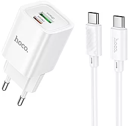 Мережевий зарядний пристрій Hoco C149A 30w PD/QC USB-C/USB-A ports fast charger + USB-C to USB-C cable white - фото Мережевий зарядний пристрій Hoco C149A 30w PD/QC USB-C/USB-A ports fast charger + USB-C to USB-C cable white