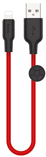 Кабель Hoco X21 Plus Silicone USB-A - Lightning 12w 2.4a 0.25м cable Black/Red - фото 1