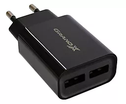 Мережевий зарядний пристрій Grand-X 2.4a 2xUSB-A ports home charger black (CH-45)