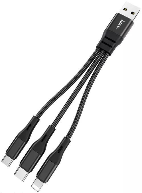 Універсальний кабель Hoco X47 Harbor 3-in-1 USB-A to Type-C/Lightning/micro USB 12w 2.4a 0.25м сable Black - фото 2