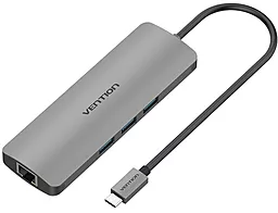 Мультипортовый USB Type-C хаб (концентратор) Vention Aluminum 9 in 1 USB 3.1 USB-C -> HDMI/USB3.0х3/Type-C/RJ45/TF/SD/3.5 audio (CGNHA)