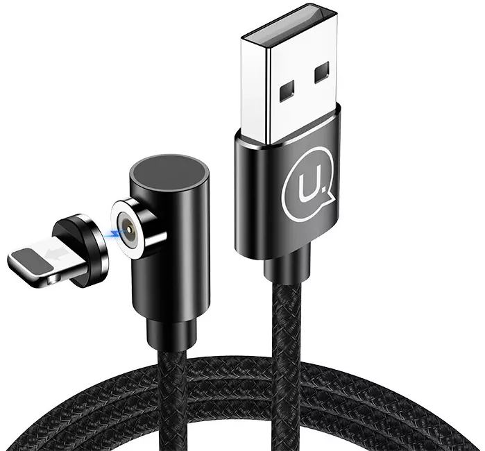 Кабель Usams U54 Right-Angle Magnetic USB-A - Lightning 10w 2a 1м cable Black (US-SJ444) - фото 1