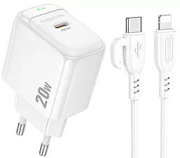 Мережевий зарядний пристрій Borofone BAS43A 20w PD USB-C fast charger + USB-C to Lightning cable white - фото Мережевий зарядний пристрій Borofone BAS43A 20w PD USB-C fast charger + USB-C to Lightning cable white