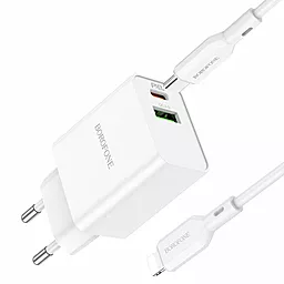 Сетевое зарядное устройство Borofone BA69A Resource PD20W+QC3.0 USB-C+A + USB-C - Lightning Cable White - миниатюра 3
