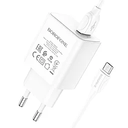 Мережевий зарядний пристрій Borofone BA66A Single 18W Quick Charge 3.0 + micro USB Cable White