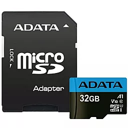 Карта памяти ADATA microSDHC 32GB Premier Class 10 UHS-I U1 V10 A1 + SD-адаптер (AUSDH32GUICL10A1-RA1)