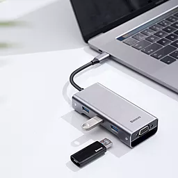 Мультипортовий Type-C хаб Baseus Square Desk USB-C Multifunctional Hub 3USB 3.0, USB-C, VGA, HDMI Deep Gray (CATXF-A0G) - мініатюра 7