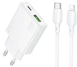 Сетевое зарядное устройство Borofone BN25 Wish 30w GaN PD USB-C/USB-A ports charger + USB-C to USB-C cable white - фото Сетевое зарядное устройство Borofone BN25 Wish 30w GaN PD USB-C/USB-A ports charger + USB-C to USB-C cable white