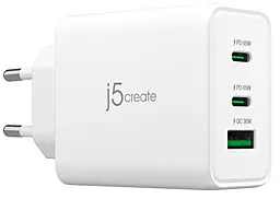 Сетевое зарядное устройство J5create 65w GaN PD 2xUSB-C/USB-A ports charger white (JUP3365E-EN) - фото Сетевое зарядное устройство J5create 65w GaN PD 2xUSB-C/USB-A ports charger white (JUP3365E-EN)