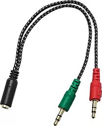 Аудіо розгалужувач XoKo AC-007 mini Jack 3.5mm 2xM/F 0.2m cable black - фото Аудіо розгалужувач XoKo AC-007 mini Jack 3.5mm 2xM/F 0.2m cable black