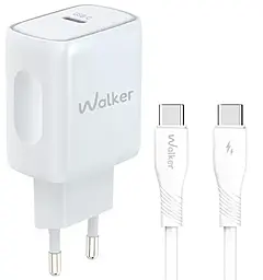 Мережевий зарядний пристрій Walker WH-64 25w PD USB-C ports charger + USB-C to USB-C cable white - фото Мережевий зарядний пристрій Walker WH-64 25w PD USB-C ports charger + USB-C to USB-C cable white